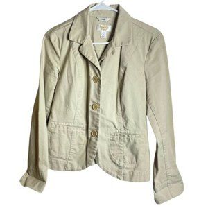 Talbots Blazer Jacket Tan Khaki Cotton Twill Size 4 Notch Collar 3-button